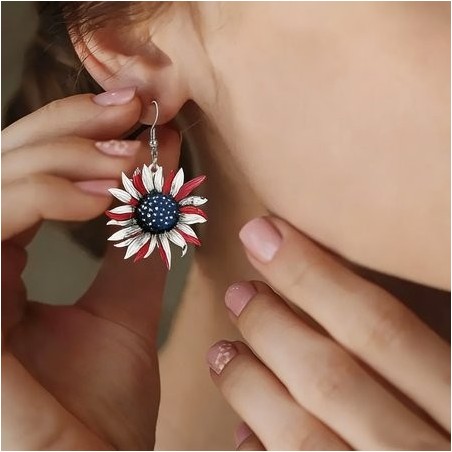 American Flag Sunflower  Acrylic Material  Earrings