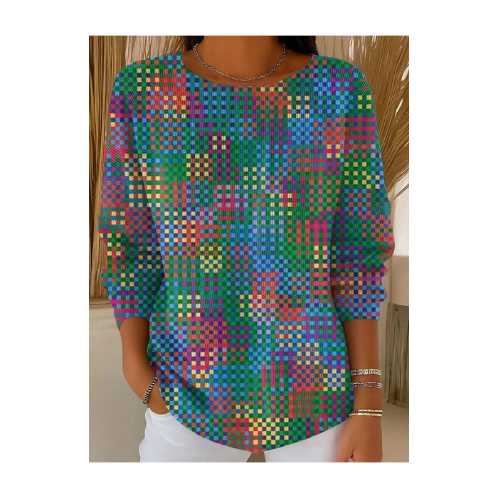 Women Abstract Printing Spring/Fall Casual Long Sleeve Crew Neck Sweater