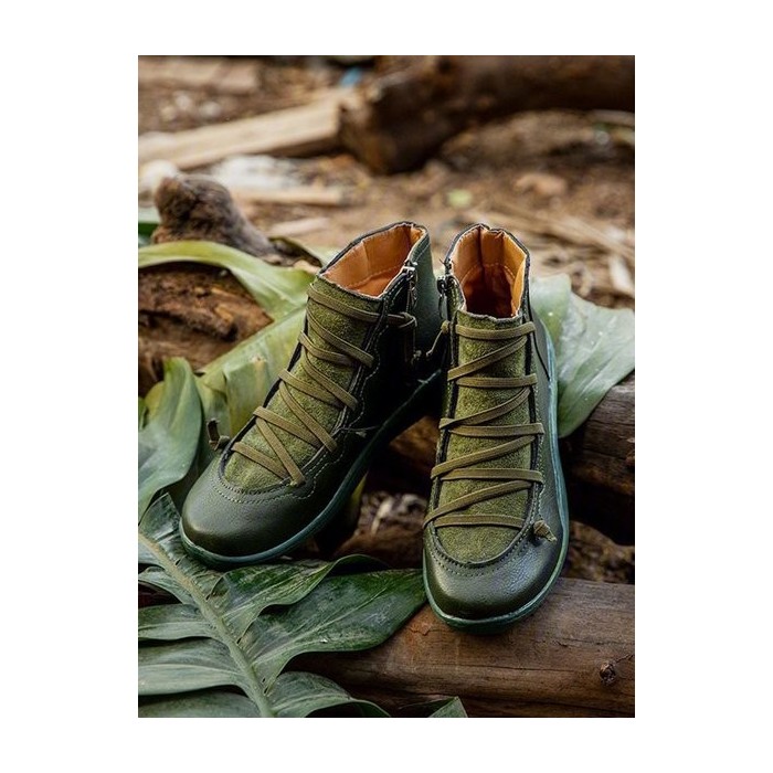 Ankle Boots for Women Lace up Slip on Round Toe  Casual Fashion Low Heel Cowboy Boots