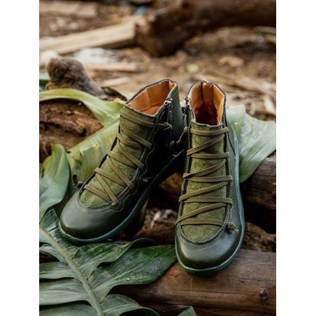 Ankle Boots for Women Lace up Slip on Round Toe  Casual Fashion Low Heel Cowboy Boots