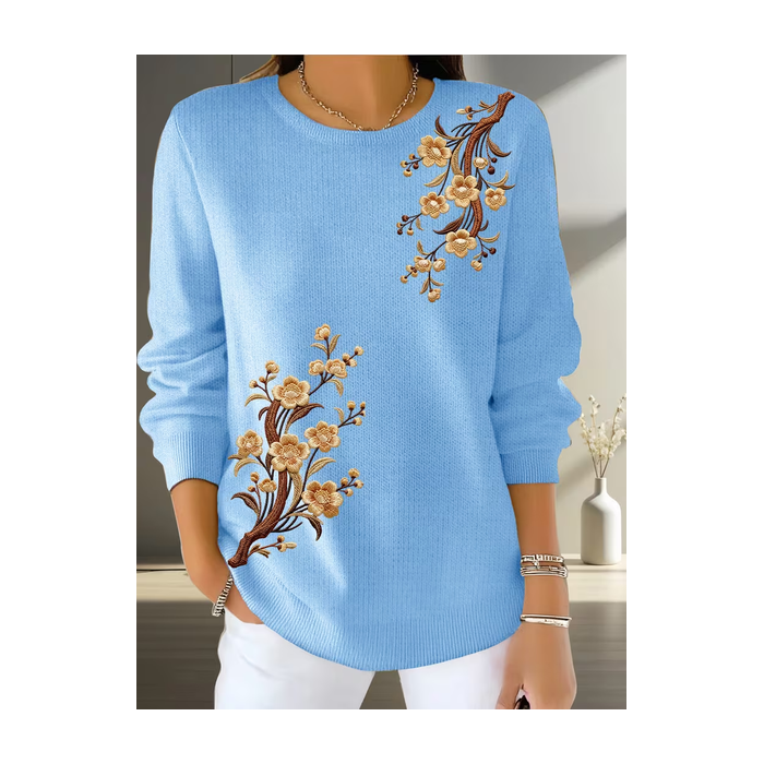 Women Floral Printing Spring/Fall Casual Long Sleeve Crew Neck Sweater