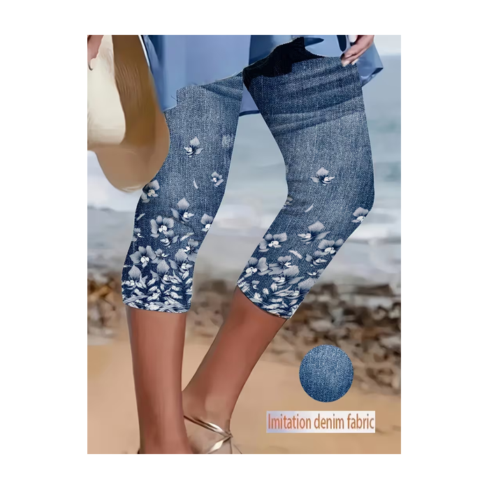 Women Floral Capris Elastic Waist Pants Casual Summer Trousers