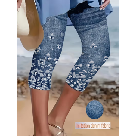 Women Floral Capris Elastic Waist Pants Casual Summer Trousers