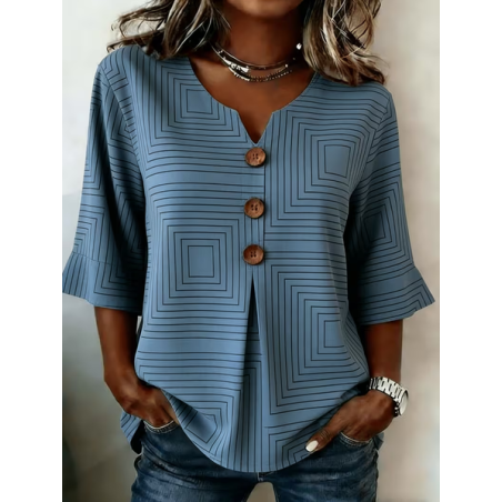 Women Striped V Neck Half Sleeve Blouse Printing Vintage Daily Summer Top