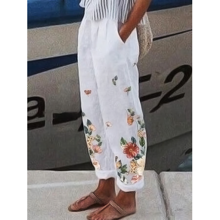 Women Floral Long Pants Casual Spring/Fall Trousers