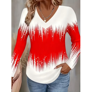 Women Abstract Long Sleeve Tee T-shirt V Neck Printing Casual Spring/Fall Graphic Tee Top