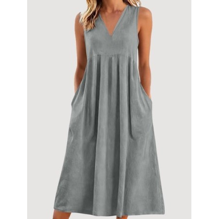 Women Plain Sleeveless V Neck Dress Daily Vintage Maxi A-Line Summer Dress