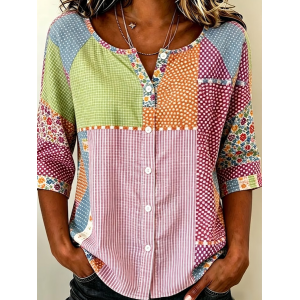 Women Abstract Crew Neck Half Sleeve Shirt Printing Casual Daily Summer Top
