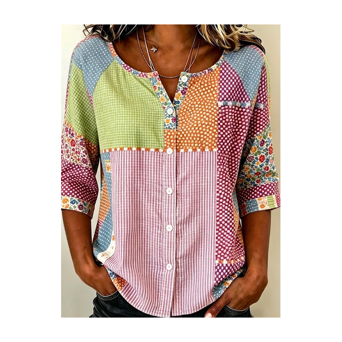Women Abstract Crew Neck Half Sleeve Shirt Printing Casual Daily Summer Top