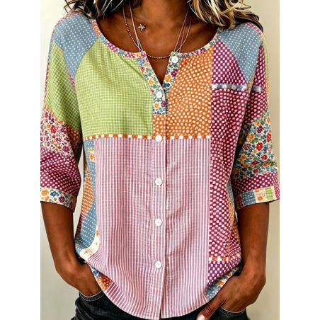 Women Abstract Crew Neck Half Sleeve Shirt Printing Casual Daily Summer Top
