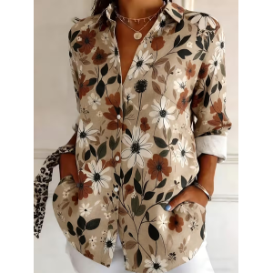 Women Floral Shirt Collar Long Sleeve Shirt Buckle Regular Sleeve Casual Daily Spring/Fall Top