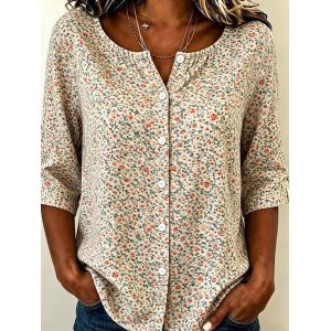 Women Floral Crew Neck Half Sleeve Shirt Printing Casual Daily Summer Top