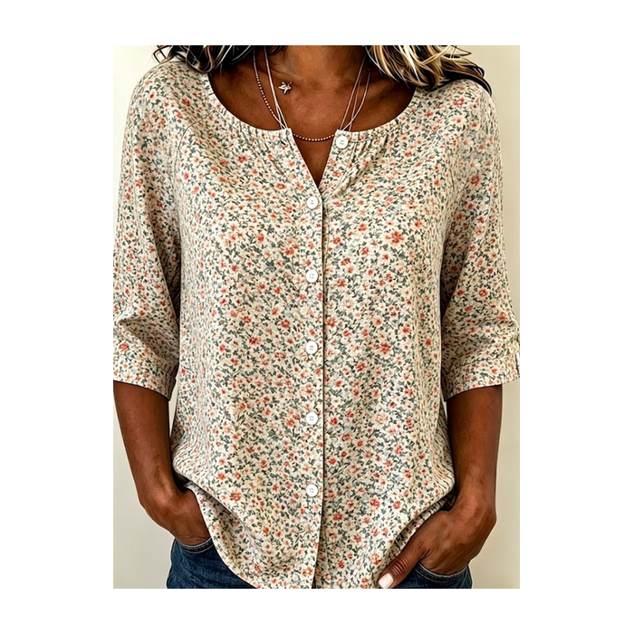 Women Floral Crew Neck Half Sleeve Shirt Printing Casual Daily Summer Top