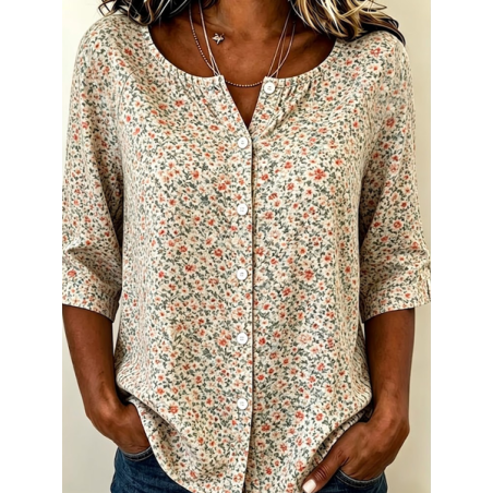Women Floral Crew Neck Half Sleeve Shirt Printing Casual Daily Summer Top
