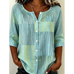 Women Striped Crew Neck Half Sleeve Shirt Printing Casual Daily Summer Top