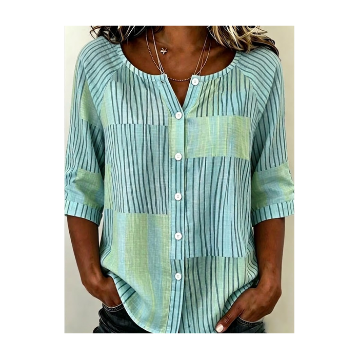 Women Striped Crew Neck Half Sleeve Shirt Printing Casual Daily Summer Top