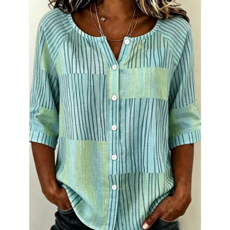 Women Striped Crew Neck Half Sleeve Shirt Printing Casual Daily Summer Top