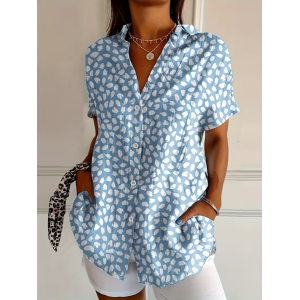 Women Abstract Shirt Collar Short Sleeve Shirt Printing Casual Daily Summer Top