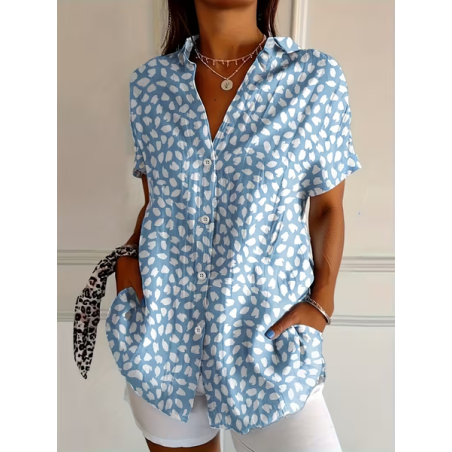 Women Abstract Shirt Collar Short Sleeve Shirt Printing Casual Daily Summer Top
