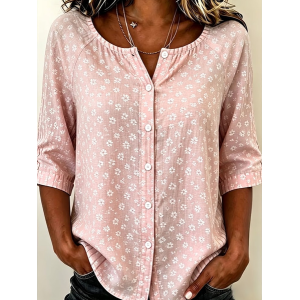 Women Floral Crew Neck Half Sleeve Shirt Printing Casual Daily Summer Top