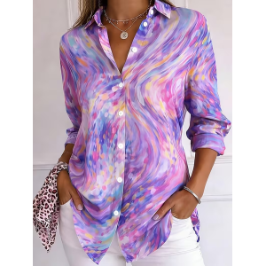 Women Abstract Shirt Collar Long Sleeve Shirt Buckle Regular Sleeve Casual Daily Spring/Fall Top
