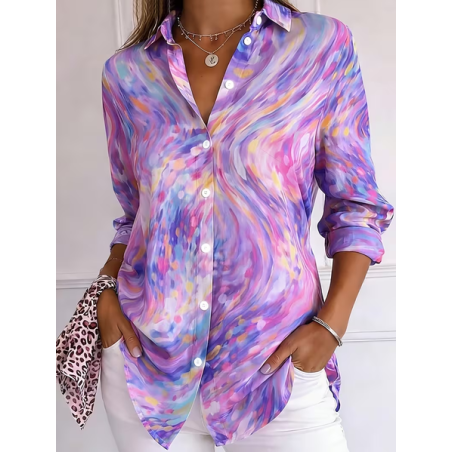 Women Abstract Shirt Collar Long Sleeve Shirt Buckle Regular Sleeve Casual Daily Spring/Fall Top
