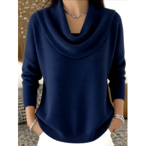 Women Plain Spring/Fall Casual Long Sleeve Crew Neck Cotton Sweater