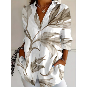 Women Plants Shirt Collar Long Sleeve Shirt Buckle Regular Sleeve Casual Daily Spring/Fall Top