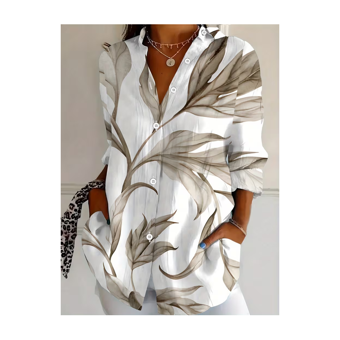 Women Plants Shirt Collar Long Sleeve Shirt Buckle Regular Sleeve Casual Daily Spring/Fall Top