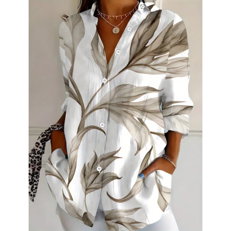 Women Plants Shirt Collar Long Sleeve Shirt Buckle Regular Sleeve Casual Daily Spring/Fall Top