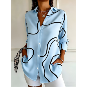 Women Abstract Shirt Collar Long Sleeve Shirt Buckle Regular Sleeve Casual Daily Spring/Fall Top
