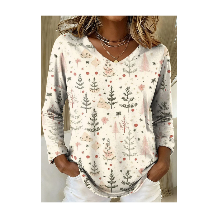 Women Christmas Long Sleeve Tee T-shirt V Neck Printing Casual Spring/Fall Graphic Tee Top