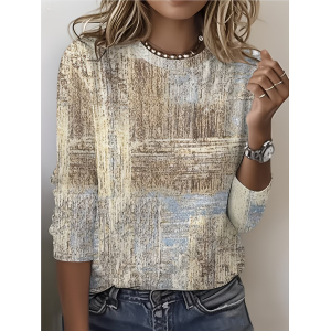 Women Abstract Long Sleeve Tee T-shirt Crew Neck Printing Casual Spring/Fall Top