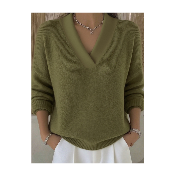 Women Plain Split Joint Spring/Fall Street Long Sleeve V Neck Cotton Sweater