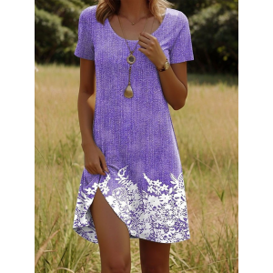 Women Floral Short Sleeve Crew Neck Dress Daily Casual Midi Fit & Flare Dress A-Line Summer Dress
