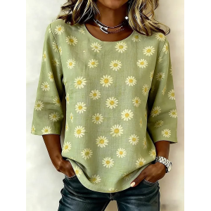 Women Floral Crew Neck Half Sleeve Blouse Printing Vintage Daily Summer Top