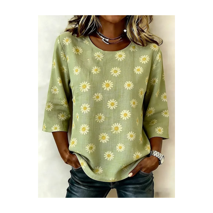 Women Floral Crew Neck Half Sleeve Blouse Printing Vintage Daily Summer Top
