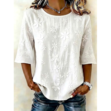Women Floral Crew Neck Half Sleeve Blouse Printing Vintage Daily Summer Top