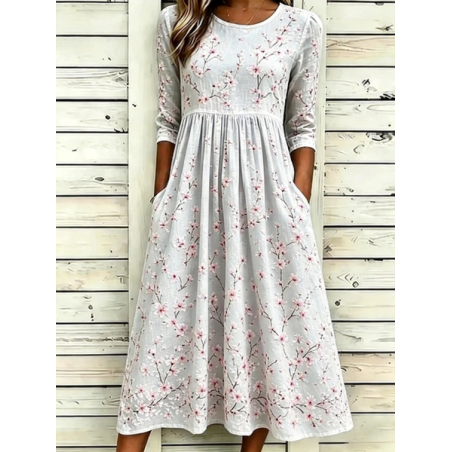 Women Floral Half Sleeve Crew Neck Dress Daily Vintage Maxi A-Line Summer Dress