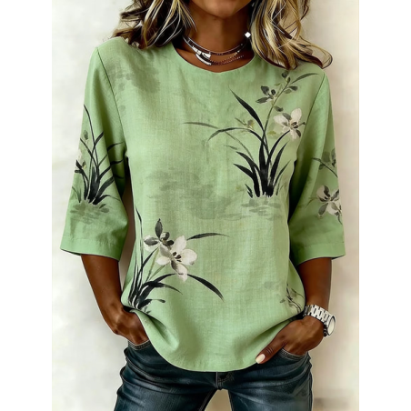 Women Floral Crew Neck Half Sleeve Blouse Printing Vintage Daily Summer Top