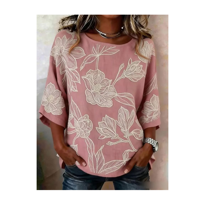 Women Floral Crew Neck Half Sleeve Blouse Printing Vintage Daily Summer Top