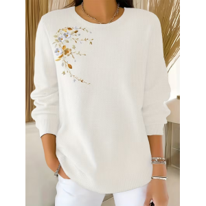 Women Floral Printing Spring/Fall Casual Long Sleeve Crew Neck Sweater