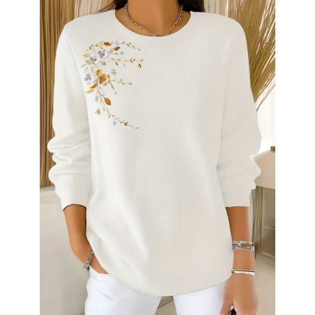 Women Floral Printing Spring/Fall Casual Long Sleeve Crew Neck Sweater