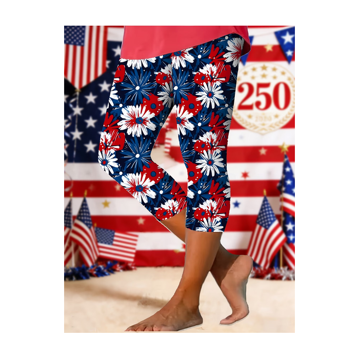 Women Floral Capris Elastic Waist Pants Casual Summer Trousers