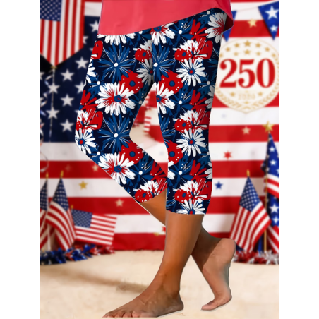 Women Floral Capris Elastic Waist Pants Casual Summer Trousers