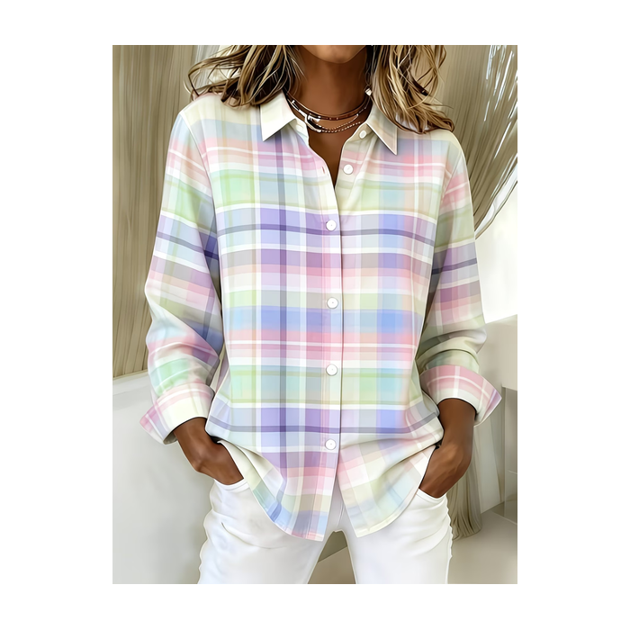 Women Plaid Shirt Collar Long Sleeve Shirt Buckle Regular Sleeve Casual Daily Spring/Fall Top