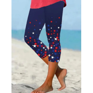 Women Independence Day (Flag) Capris Elastic Waist Pants Casual Summer Trousers