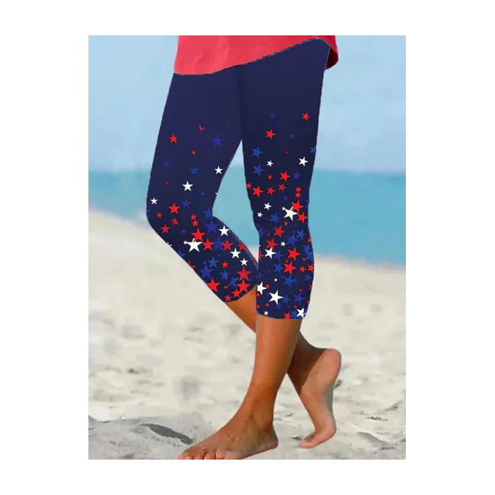 Women Independence Day (Flag) Capris Elastic Waist Pants Casual Summer Trousers