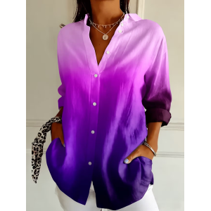 Women Ombre Shirt Collar Long Sleeve Shirt Buckle Regular Sleeve Casual Daily Spring/Fall Top