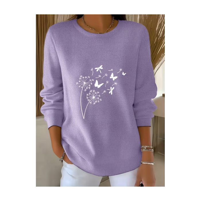 Women Floral Printing Spring/Fall Casual Long Sleeve Crew Neck Sweater